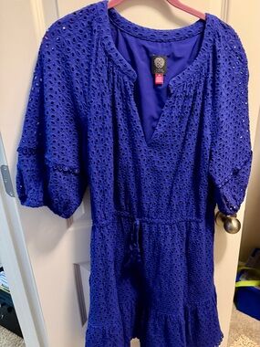 Vince Camuto Royal Blue Eyelet Midi Dress